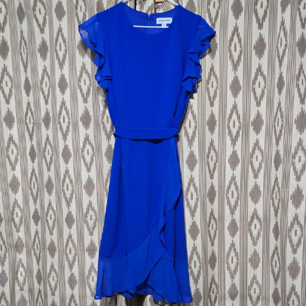 Shelby & Palmer Cobalt Blue Ruffle-Sleeve Midi Dress